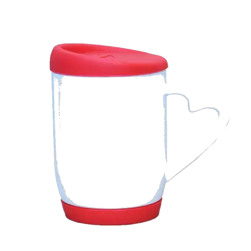 Taza Blanca con asa corazón y tapa de silicona color rojo