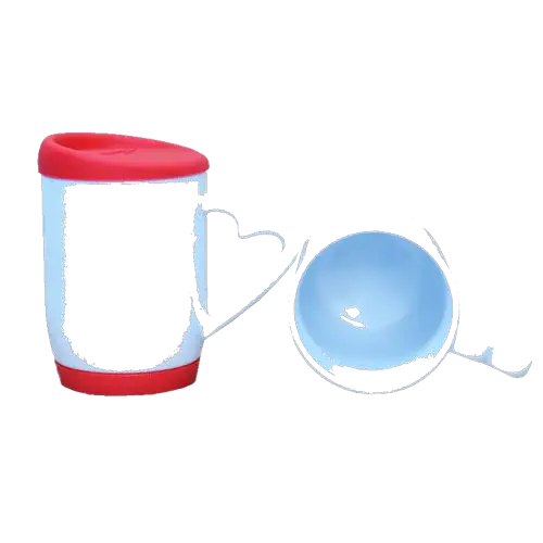 Taza Blanca con asa corazón y tapa de silicona color rojo