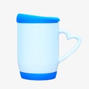 Taza Blanca con asa corazón y tapa de silicona color azul