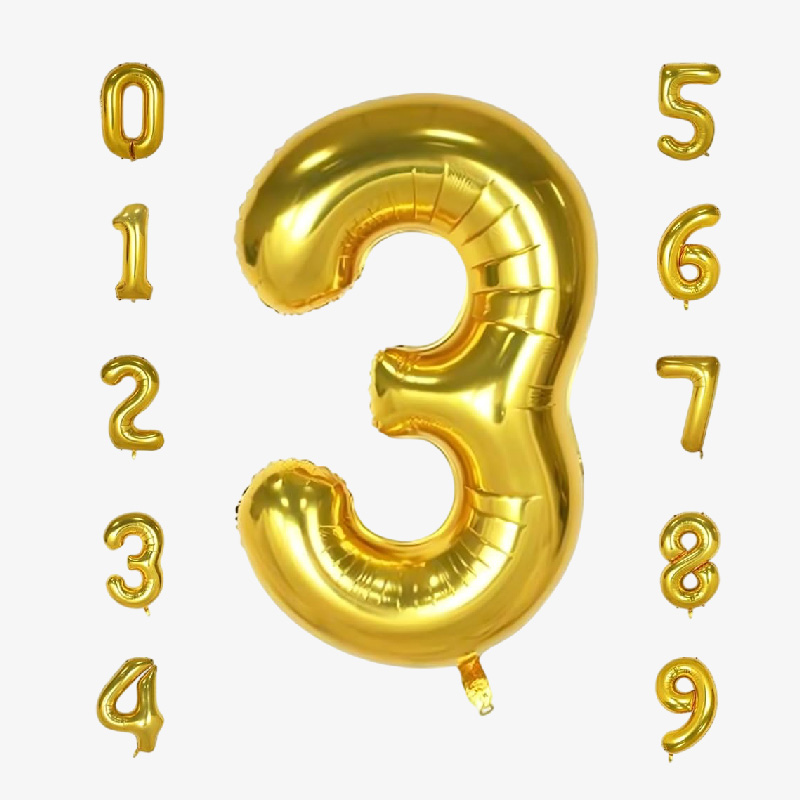 Globos con forma de números (del 0 al 9) dorados o plateados