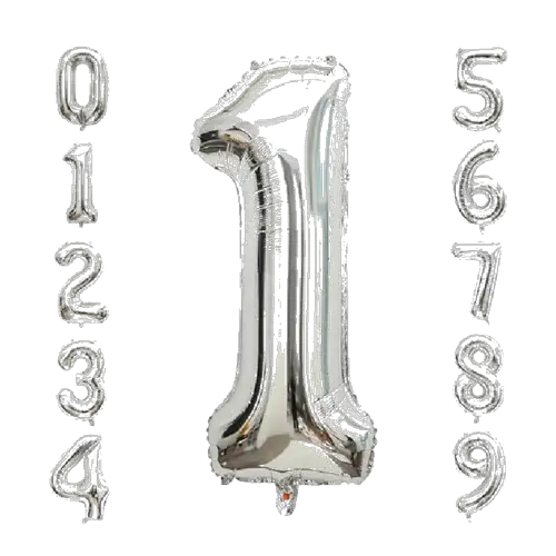 Globos con forma de números (del 0 al 9) dorados o plateados