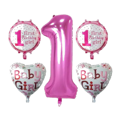 Globos para el primer añito con  números 1 (rosa o azul)