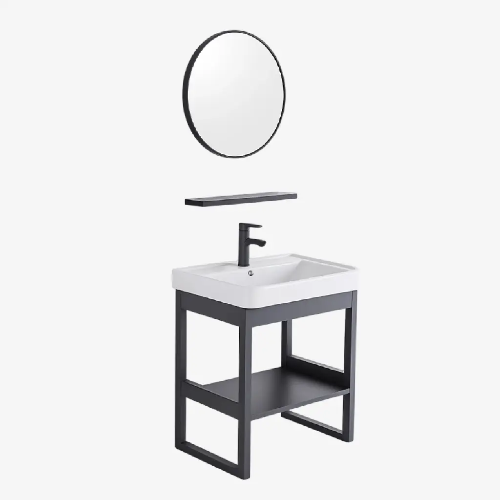 Set 7 de Baño con Espejo redondo y lavamos 37*51*35CM