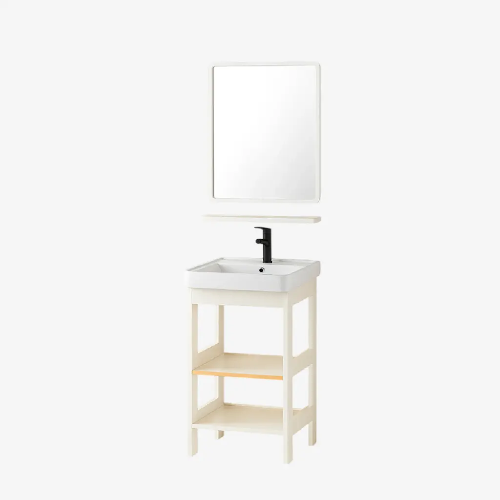 Set 17 de Baño con Espejo y mueble de 2 niveles con 2 puertas lavamanos 78*43*35CM