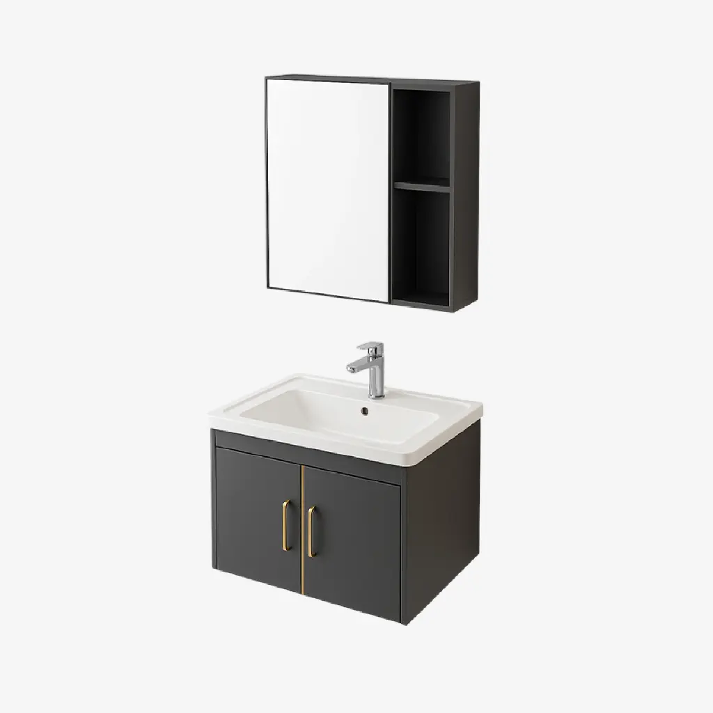 Set 21 de Baño con Espejo de repisa doble y mueble con 2 puertas lavamanos 70*47*40CM