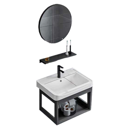 [NH12S5BLV40CM] Set 5 de Baño con Espejo redondo y lavamos 40*43*35CM