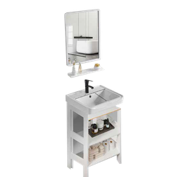 [NH12S14BEM2N] Set 14 de Baño con Espejo y mueble abierto de 2 niveles y lavamanos 78*43*35CM