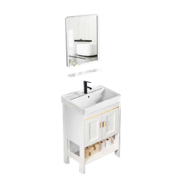 [NH12S17BEMM2P2N] Set 17 de Baño con Espejo y mueble de 2 niveles con 2 puertas lavamanos 78*43*35CM