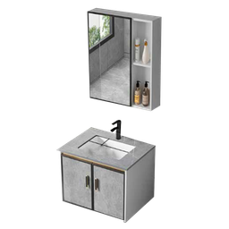 [NH12S18BEMM2P60CM] Set 18 de Baño con Espejo de repisa doble y mueble con 2 puertas lavamanos 60*47*45CM