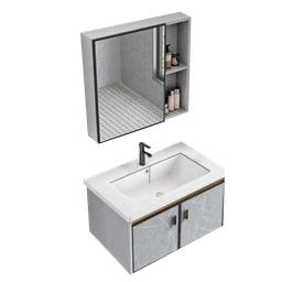 [NH12S19BEMM2P80CM] Set 19 de Baño con Espejo de repisa doble y mueble con 2 puertas lavamanos 80*47*45CM