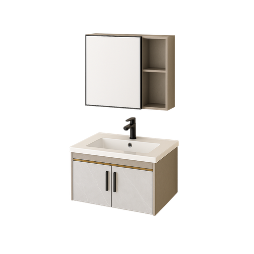 [NH12S19BEMM2P80CM] Set 19 de Baño con Espejo de repisa doble y mueble con 2 puertas lavamanos 80*47*45CM