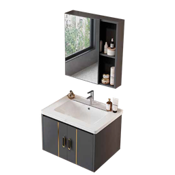 [NH12S20BEMM2P60CM] Set 20 de Baño con Espejo de repisa doble y mueble con 2 puertas lavamanos 60*40*40CM
