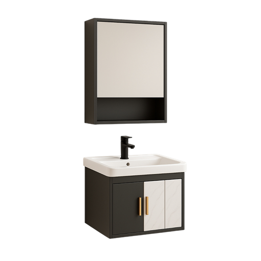 [NH12S24BEMM1P51CM] Set 24 de Baño con Espejo de 1 repisa horizontal y mueble con 2 puertas  lavamanos 51*35*41CM