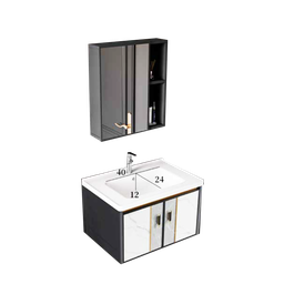 [NH12S25BEMM2P60CM] Set 25 de Baño con Espejo con doble repisa y mueble con 2 puertas y lavamanos 60*40*41CM