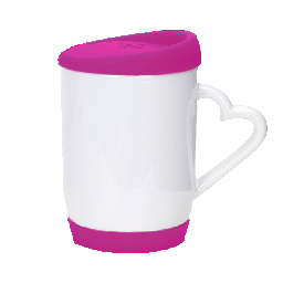 [NH13TACTRS] Taza Blanca con asa corazón y tapa de silicona color rosa