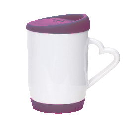 [NH13TACTLI] Taza Blanca con asa corazón y tapa de silicona color lila