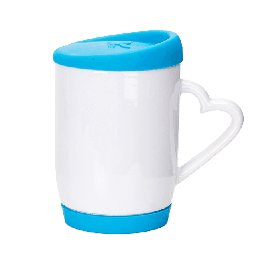 [NH13TACTAZ] Taza Blanca con asa corazón y tapa de silicona color azul
